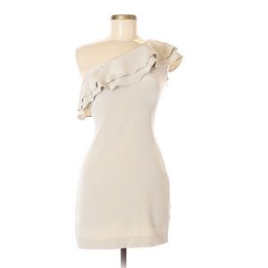 Marley Beige Silk One Shoulder Ruffle Dress